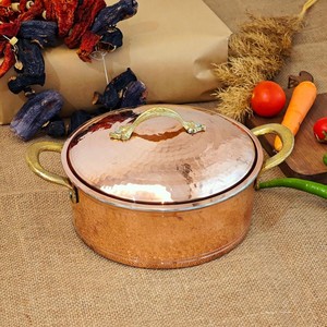 Casserole en cuivre artisanale de qualité supérieure avec couvercle, casserole en cuivre haut de gamme avec poignées en laiton pour cuisine professionnelle - Product Image 1