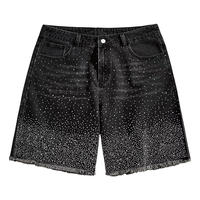RNSHANGER Short en jean droit brodé bleu clair respirant taille mi-haute style urbain vintage pour homme grande taille 48