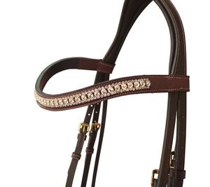 Brida de Cuero Genuino de Alta Calidad para Caballo con Diadema de Cristal y Narquera Acolchada Suave para Entrenamiento y Competición Inglesa FAB International - Product Image 2
