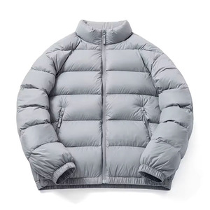 <b>Light</b> gray stand-collar puffer <b>jacket</b> with thick padding minimalist warm and windproof great choice for winter wear at wholesale - Product Image 4