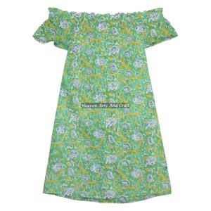 Vestido de Moda al por Mayor para Mujer y Niña, Elegante, Personalizado, Asimétrico, de Algodón, con Hombros Descubiertos y Manga - Product Image 6