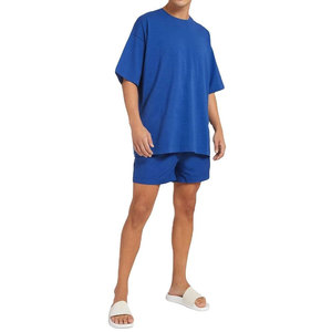 Econex Sports Men's Blue Cotton <b>Knitted</b> Shorts Zip Pocket Casual Summer Wear Breathable Quick Dry 180g Letter Printed Design - Product Image 1