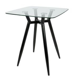 Tavolo da Bar Clara in Stile Mid-Century Moderno, Design Quadrato con Gambe in Metallo Nero e Piano in Vetro Trasparente - Product Image 3
