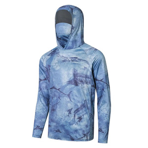 Camiseta de Manga Larga con Capucha para Hombre, Protección UV, Estampado de Peces, Ajustada, de Poliéster, para Verano y Actividades al Aire Libre - Product Image 1