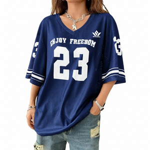 Camiseta de fútbol de malla naranja para mujer, cuello en V, manga tres cuartos, transpirable, holgada, ropa deportiva, número 23 - Product Image 6