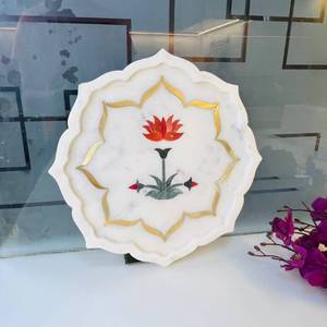 Handcrafted Marble Polished Modern Flower Design Plate High Quality Beautiful Home And <b>Kitchen</b> <b>Decor</b> - Product Image 1