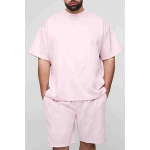 Ensemble short et t-shirt unisexe d'été en coton surdimensionné, col rond, imprimé, pantalon tricoté, survêtement pour hommes et femmes - Product Image 5