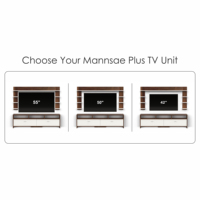 Meuble TV Mannsae Plus pour téléviseurs jusqu'à 65 pouces, meuble de divertissement en bois composite avec étagères, marron érable et blanc (DIY)