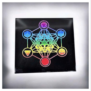 Posavasos de turmalina negra de alta calidad, pulido, con grabado de chakras, placa curativa, disco de cristal, para decoración del hogar. - Product Image 1