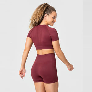 Haut court de sport pour femme 2026, coupe ajustée, col en V, 100 % coton, séchage rapide, idéal pour la course et l'entraînement estival - Product Image 4