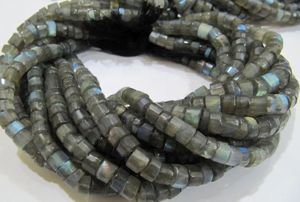 Perles de Labradorite Naturelle Bleue Chatoyante en Forme de Pneu, Rondelles Facettées 6-7mm, Couleur Grise - Product Image 3
