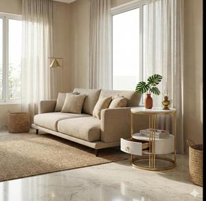Modern <b>Round</b> Nightstand with Marble Top and Metal Frame Storage Drawer for Bedroom Furniture - Product Image 3