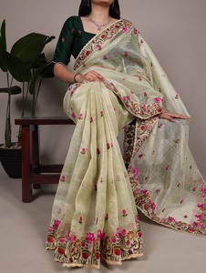 Sari indien ethnique de créateur pour occasions spéciales, avec broderie au fil, pour toutes les occasions et événements spéciaux, tenue pour femmes - Product Image 1