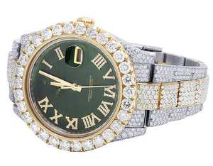 BOJ R.O.L.E.X.027 Montre Homme de Luxe à Quartz Analogique en Acier, Chiffres Romains, Moissanite Intégrale, 41MM, Résistance à l'Eau 3BAR, Style Hip Hop - Product Image 3