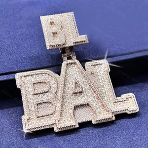 Colgantes y Dijes Personalizados con Letras, Diamante Moissanita VVS Color D, Plata de Ley 925, Chapado en Oro, Colgante de Moissanita con Incrustaciones de Diamantes - Product Image 3