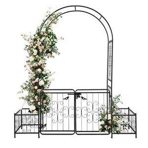 Arco in Ferro Battuto Nero 198,5*50*219cm con Porta e Telaio per Piante, Resistente ai Roditori, per Decorazione Paesaggistica e Recinzione del Prato - Product Image 3