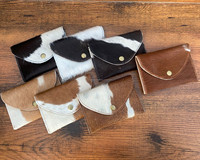 Dompet koin kulit sapi asli, dompet saku depan ramping casing kartu Barat untuk wanita, kartu kredit/tempat uang tunai, kantong amplop