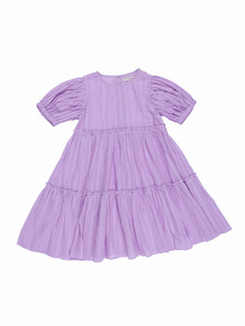 Vestido de niña lavanda con mangas abullonadas y volantes, corte A, hasta la rodilla, color liso, de algodón y lino transpirable, estilo princesa, para verano - Product Image 3