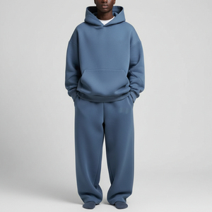 Ensemble décontracté 2 pièces pour homme : sweat-shirt bleu uni à capuche et pantalon de survêtement ample - Product Image 6