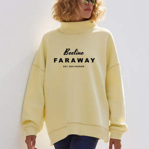Sudadera Beeline FARAWAY de Cuello Alto, Talla Grande, 100% Algodón, Tejida, Informal, Unisex, Primavera, Blanca, con Estampado de Letras en la Parte Delantera - Product Image 3