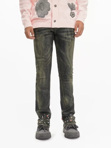 High Quality Cotton Men <b>Jeans</b> American Highstreet Brand Mid-Rise Flare Fit Rhinestone Rivets Vintage Wash Y2K Men's Denim <b>Jeans</b> - Product Image 1