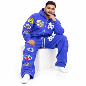 Ensemble survêtement personnalisé avec sweat à capuche zippé et pantalon de jogging orné de strass, patch brodé, coupe oversize unisexe, marque privée, vente en gros - Product Image 3