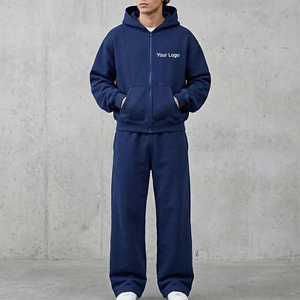 Ensemble de survêtement décontracté respirant et tendance : sweat à capuche zippé oversize et pantalon de jogging ample, couleur unie, sur mesure, vente en gros - Product Image 4