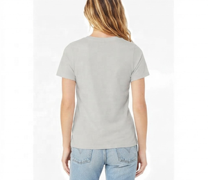 Camisetas de Verano al por Mayor 100% Algodón, Cuello en V, Lisas, para Mujer, Corte Ajustado, Estilo Urbano, con Decoración de Logotipo Personalizado - Product Image 3