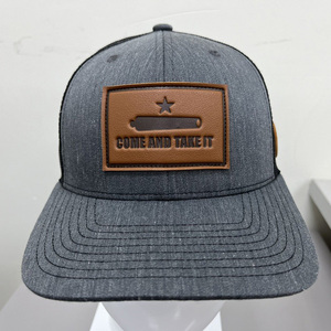Produced in Vietnam, Adjustable Leather <b>Patch</b> Structured 6 Panel Adult <b>Cool</b> Mesh Trucker Hat, Vintage Classic Minimalist Wear - Product Image 1