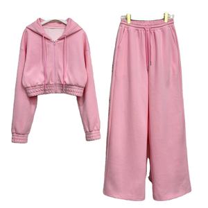 Custom Logo Full <b>Zip</b> <b>up</b> Women Sportswear Joggers Set Zipper <b>Crop</b> Top Hoodie Set Women's 2 Piece Fitness Joggers Clothing Set - Product Image 4