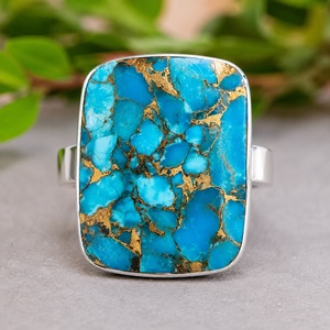 Handcrafted Composite Turquoise <b>Ring</b> Sterling Silver Wrap Statement <b>Ring</b> <b>for</b> <b>Men</b> & Women - Product Image 1