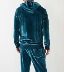Men Eco-Friendly Lightweight Velour Tracksuit Hooded Full <b>Zip</b> Print Casual Autumn Style Pants Set Regular Fit Side Pockets - Product Image 3