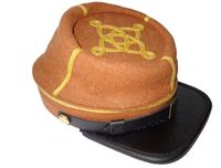Gorra de Fieltro Butternut Estilo Confederado Histórico Marrón con Visera Negra y Bordado de Lentejuelas Doradas, 100% Lana, Ajustable, para Uso en Exteriores, para Adultos