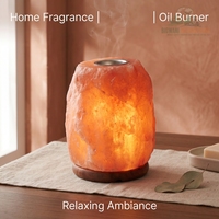 Natural Himalayan Rock Salt Aroma Oil Diffuser Lamp Handcrafted Essential Oil Burner Night Light with Wooden Base for Spa