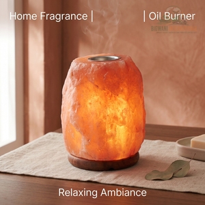 Lámpara Difusora de Aceite Aromático de Sal del Himalaya Natural, Quemador de Aceite Esencial Hecho a Mano, Luz Nocturna con Base de Madera para Spa - Product Image 6
