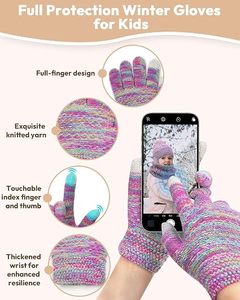 <b>Winter</b> Knit <b>Hat</b> Scarf Gloves Set for <b>Women</b> Fleece Lined Beanie Cap with Multicolor Touchscreen Fingerless Gloves - Product Image 5