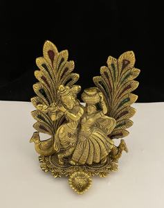 Nouvel arrivage de Statue de Radha Krishna en métal, laiton, plaqué or, Design Pankh, pour la décoration de la maison et l'article cadeau de mariage - Product Image 4