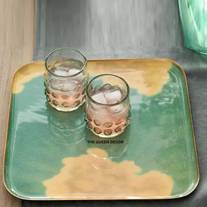 Bandeja Cuadrada para Servir, Venta Directa de Fábrica, Color Verde Esmaltado Creativo, Diseños Personalizados, Hierro Metálico - Product Image 1