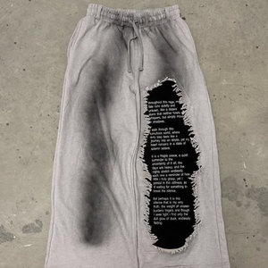 Pantalon de jogging gris en coton pour homme, taille élastique, décontracté, poches latérales, tricoté mi-lourd, pour l'automne, écoresponsable, devant plat - Product Image 1