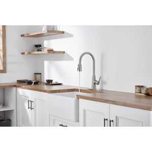 Rubinetto da cucina ad arco alto in acciaio inossidabile anticato con doccetta estraibile, comando singolo a 3 vie, finitura nichel spazzolato - Product Image 2