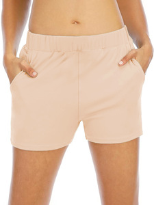 Shorts en tricot bleu clair pour femmes, taille haute, avec poches, respirants, taille élastique, shorts de sport décontractés - Product Image 4