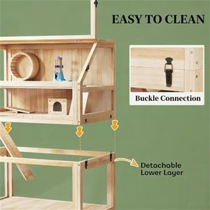 Cage pour petits animaux avec étagère de rangement, cage en bois pour hamster - Product Image 4