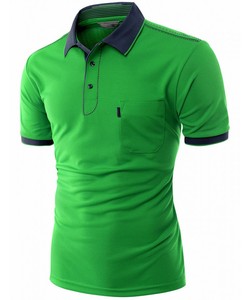 Polo en coton personnalisé pour homme, manches courtes, bande contrastante sur les manches, col chemise, pull décontracté - Product Image 2