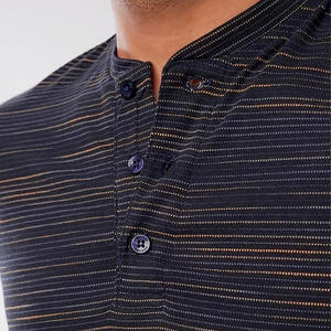 เสื้อยืดเฮนลีย์ลายทางลำลองผู้ชายไซส์ใหญ่ ผ้าฝ้าย 190 GSM สตรีทแวร์ คอกลม แขนสั้น ขายส่ง รับผลิตแบรนด์ส่วนตัว OEM - Product Image 2