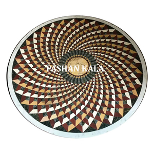Black Marble Round Shape <b>Mosaic</b> Inlay Design Best Quality Polished And Glossy Finishing Handmade Marble <b>Table</b> Top Wholesaler - Product Image 1