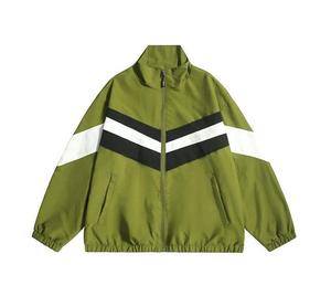 <b>Men's</b> Olive Green Color Blocking <b>Racer</b> <b>Jacket</b> With Zipper Sporty Style Windproof Autumn Wear - Product Image 1