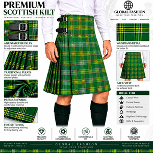Kilt Tartan Traditionnel Personnalisable en Polyviscose Léger à Taille Mi-Haute à Carreaux Verts pour Homme – Collection Mondiale Mode 2026 - Product Image 4