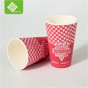 Geluksvogel Concurrerende Prijs Eco Custom Printing Gegolfd Dubbellaags 500Ml Papier Kopje Koffie Kopje Warme Drank Verpakking