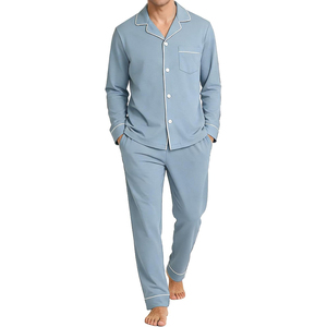 Long Sleeve Men Night Suit Button Front Lapel Collar Long Pants Set Elastic Waist Soft Warm Winter Pajamas - Product Image 1