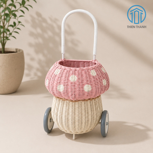 Cochecito de Mimbre Hecho a Mano Moderno para Juguetes, Carrito de Muñecas de Ratán, Decoración para Guardería, Cesta de Juego de Imitación para Niños, Carrito de Bebé - Product Image 1